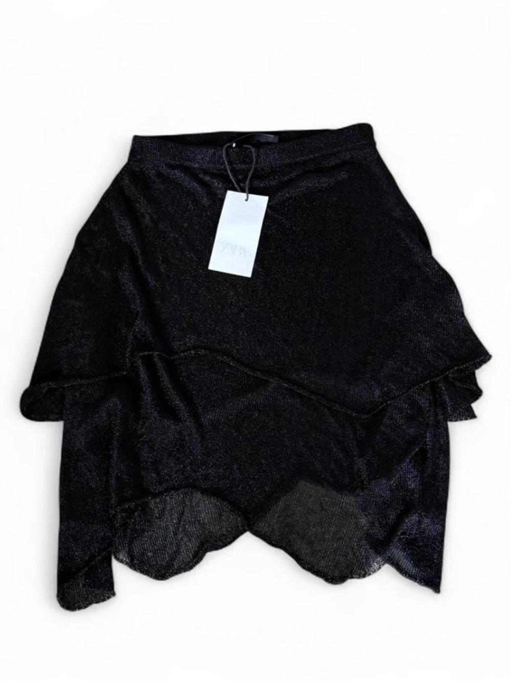 Zara Mesh Black Asymmetric Ruffle Women’s Skirt